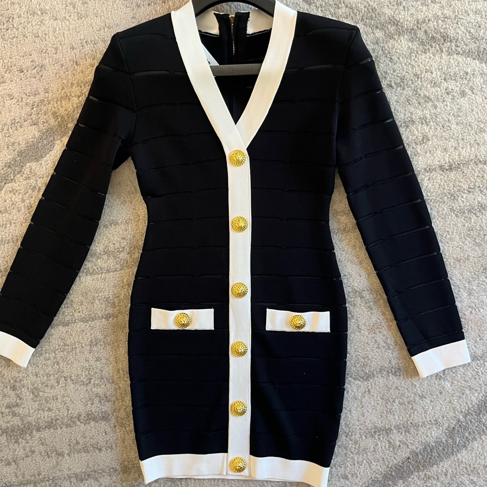Balmain Two Tone Mesh Black and White Dress 36